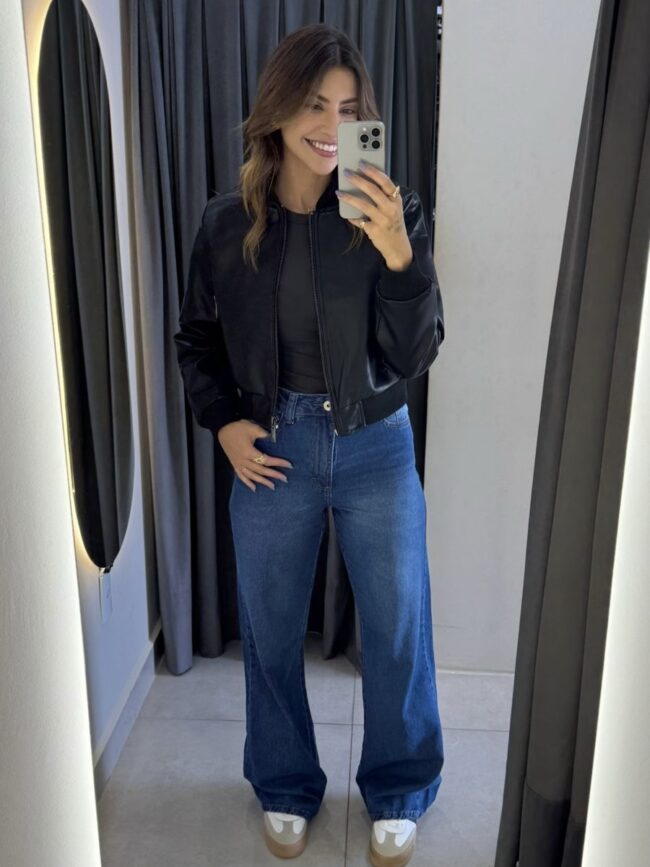 Calça Wide Leg Escura